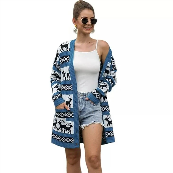 Christmas Women's Long Cardigan Sweater