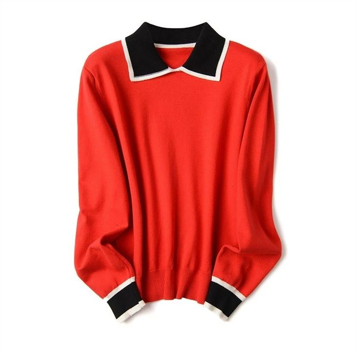 Women Sweater Lapel Knit Basic Polo Sweater